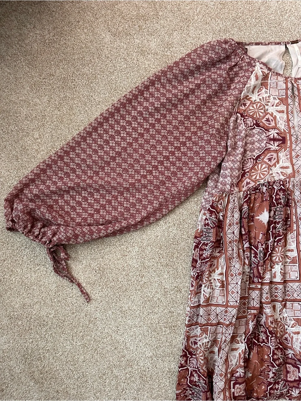 Free People Oksana Mini Dress Boho Paisley Pink Print Long Sleeve Size 6